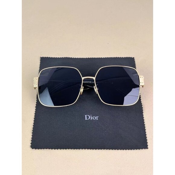 Christian Dior Signature Square Sunglasses Gold Metal Frame Black Lenses 60-18 W main image 5